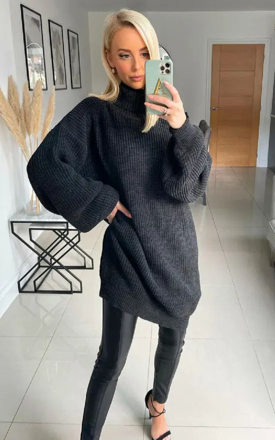 Dresses * | Brand New Ikrush Macey High Neck Knitted Jumper Dress In Black