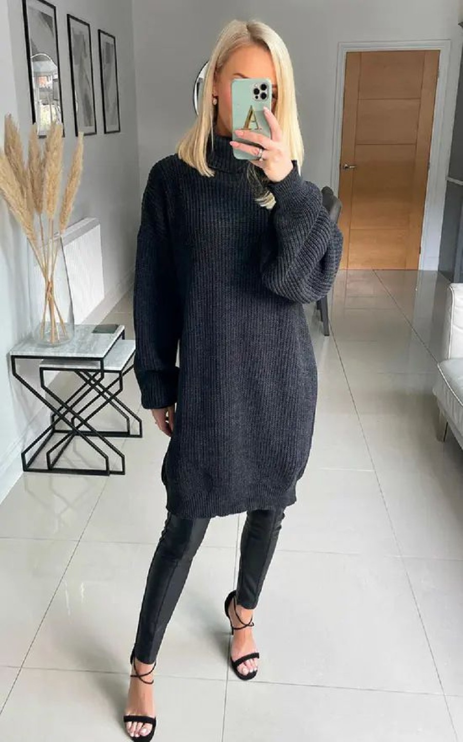 Dresses * | Brand New Ikrush Macey High Neck Knitted Jumper Dress In Black