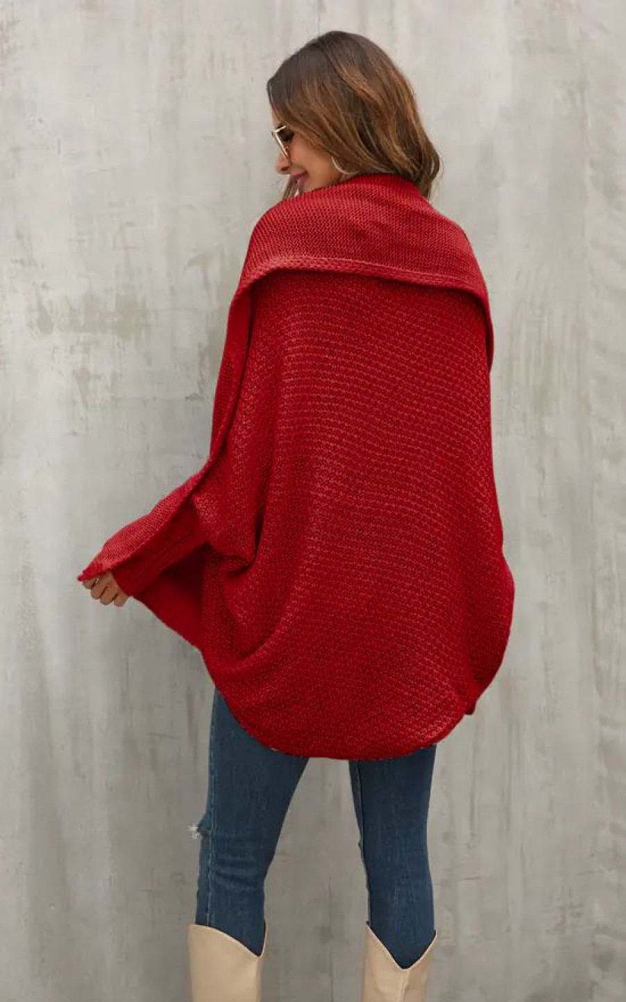 Knitwear * | Top 10 Fs Collection Chunky Pleat Oversized Cardigan In Dark Red