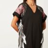 Dresses * | Buy Religion Jersey Tunic Dress In Large Wing Placement Print In White And Pink With Side Pockets