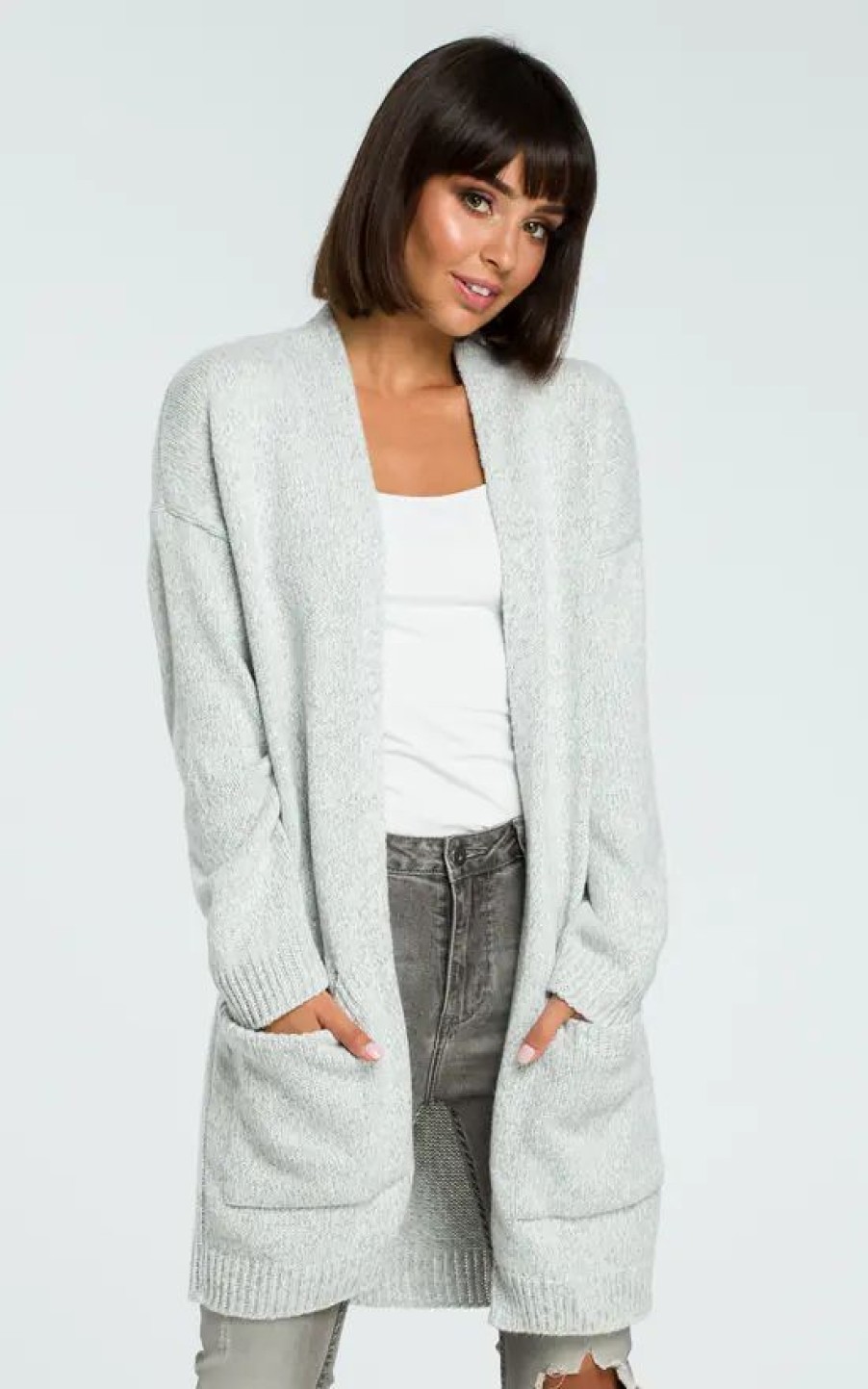 Knitwear * | Deals Moe Grey Long Open Cardigan