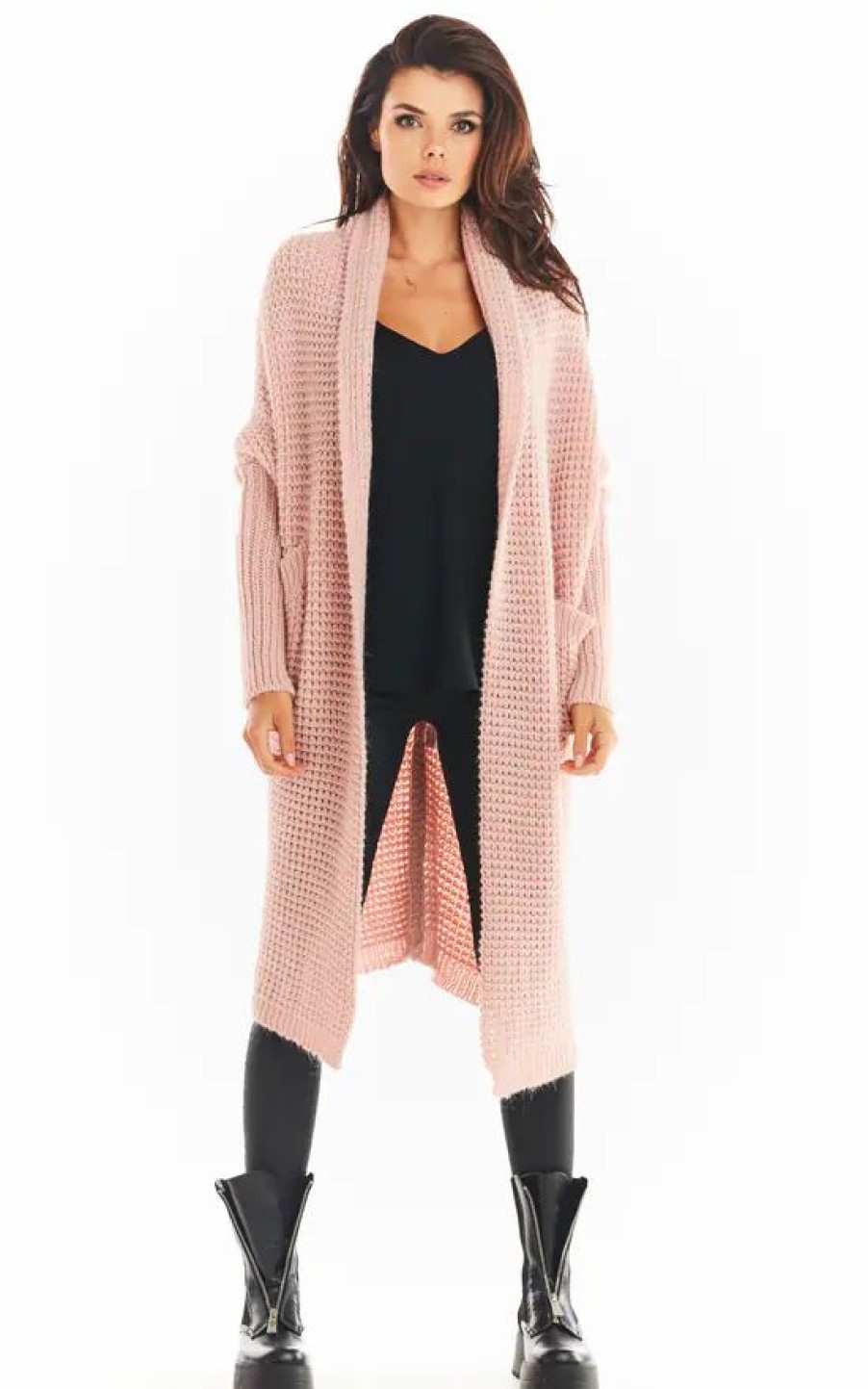 Knitwear * | Best Pirce Awama Open Front Cardigan With Large Pockets In Pink