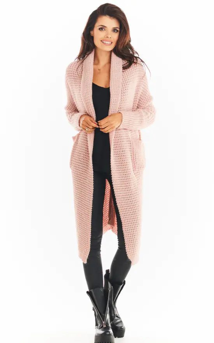 Knitwear * | Best Pirce Awama Open Front Cardigan With Large Pockets In Pink