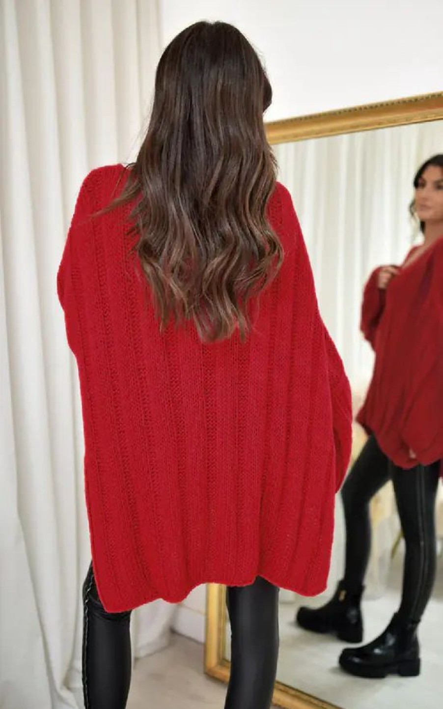 Knitwear * | Best Reviews Of Ikrush Laura Oversized Cable Knitted Cardigan In Red