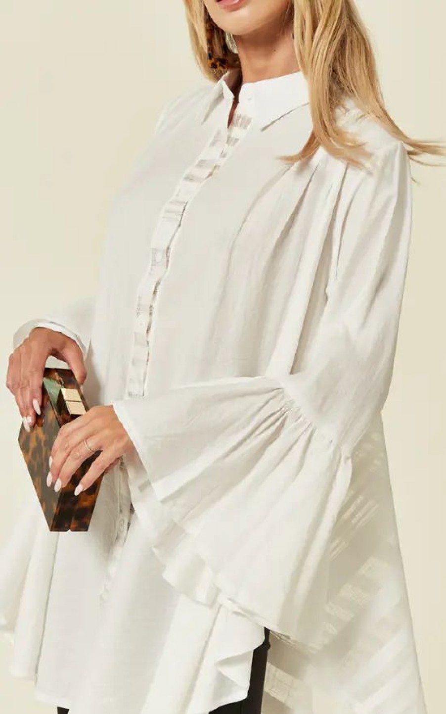 Tops * | Flash Sale Cy Boutique Oversized Shirt With Frilled Sleeves And Mesh Back In White