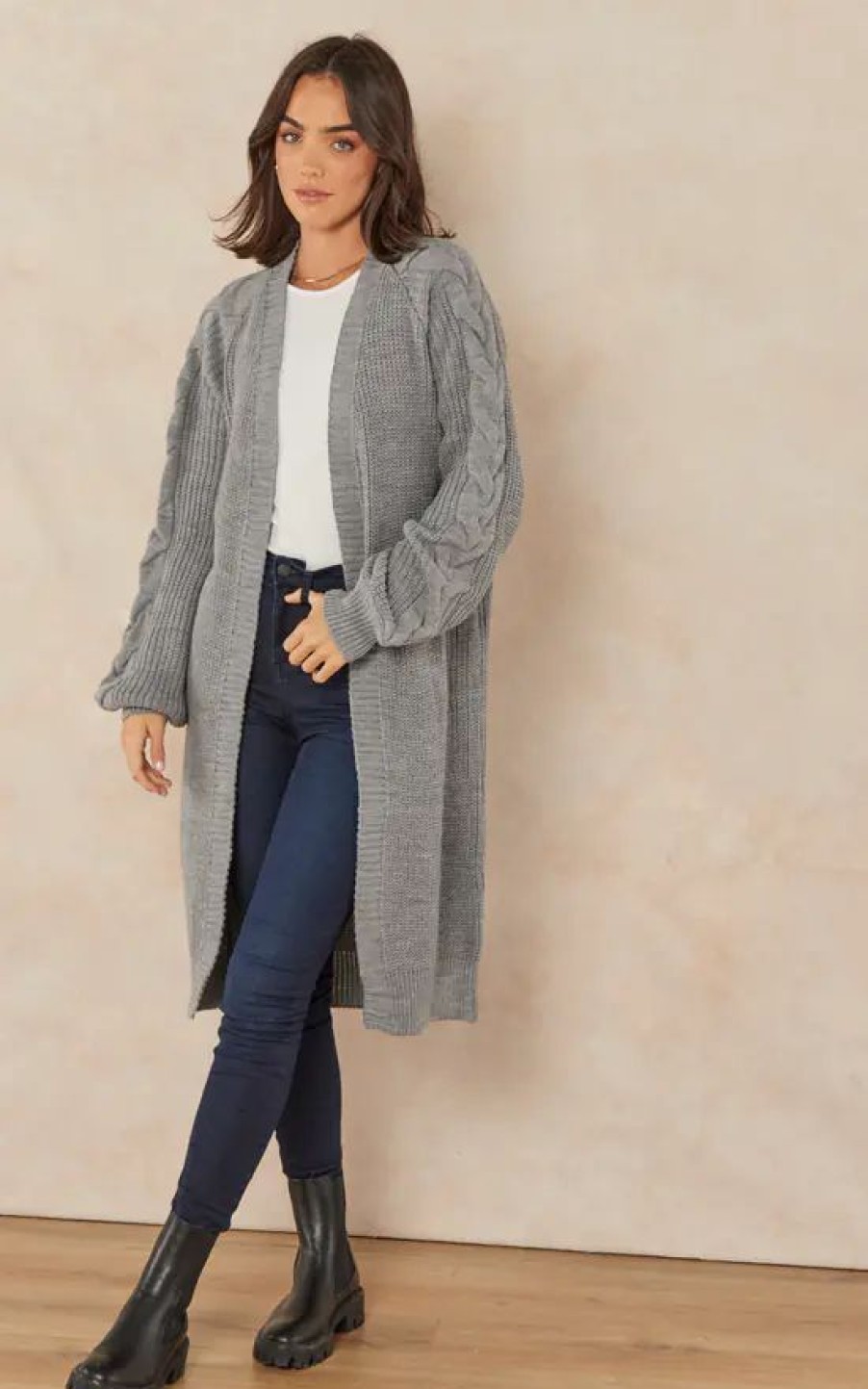 Knitwear * | Best Sale Jenerique Twist Longline Oversize Cardigan In Grey