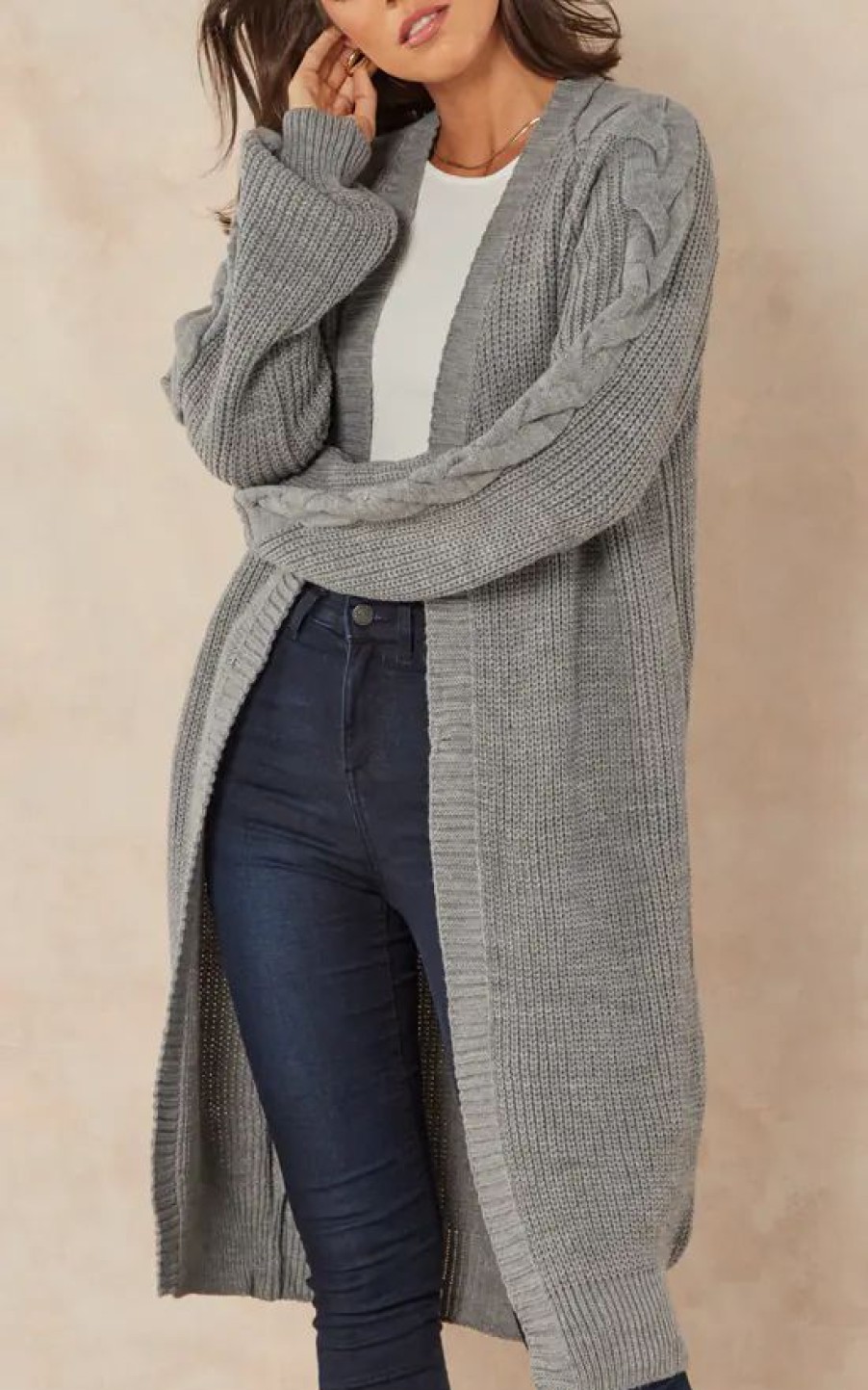 Knitwear * | Best Sale Jenerique Twist Longline Oversize Cardigan In Grey