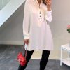 Tops * | Top 10 Hoxton Gal Crepe Tunic Shirt With Button Details In White