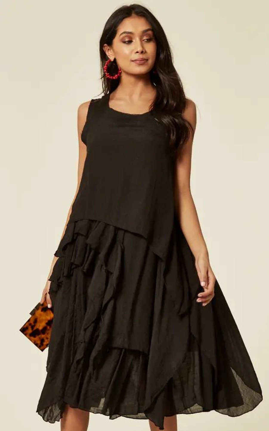 Dresses * | Discount Cy Boutique Asymmetric Layer Design Dress With Relaxed Fit In Black