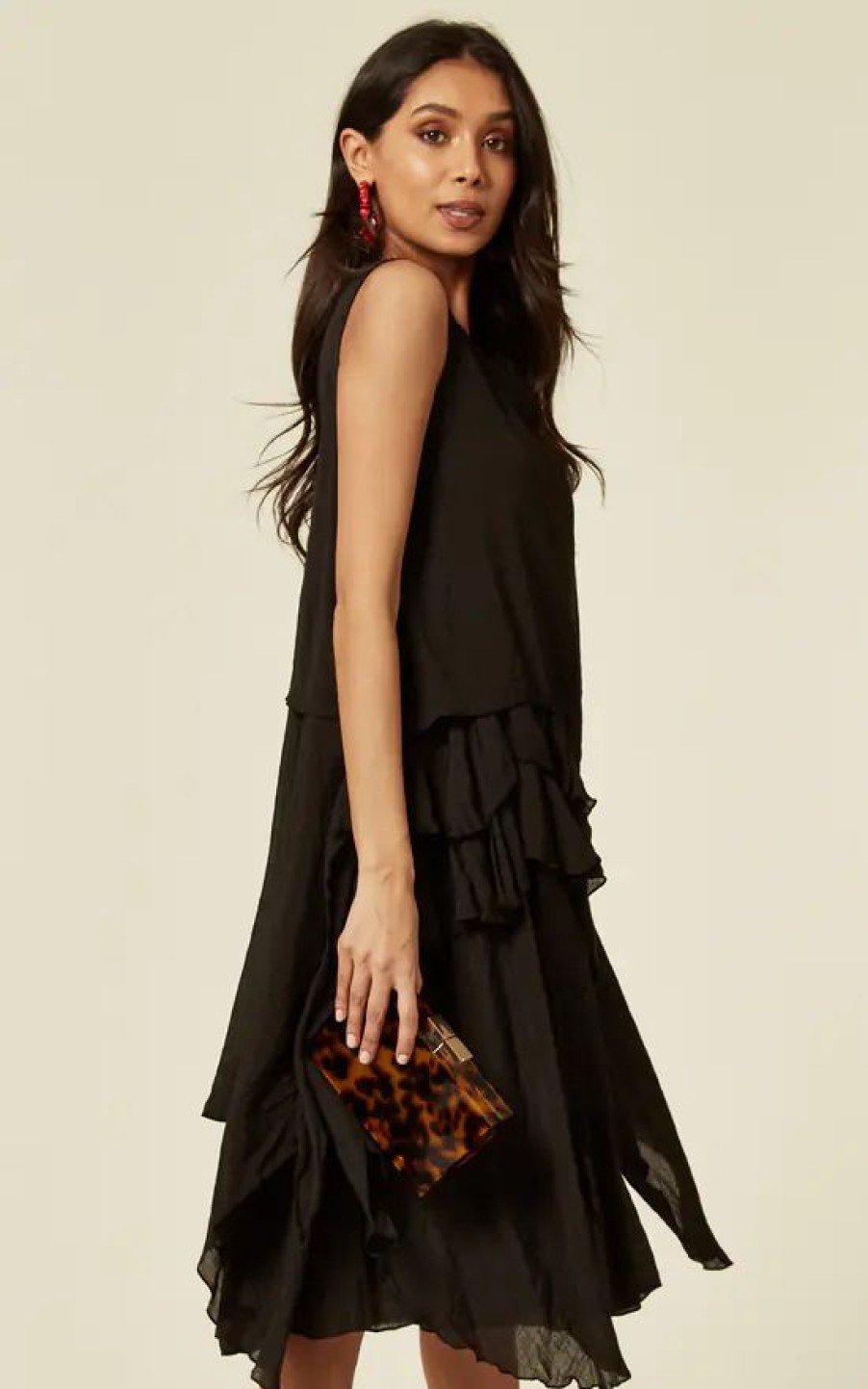 Dresses * | Discount Cy Boutique Asymmetric Layer Design Dress With Relaxed Fit In Black