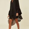 Dresses * | Budget Cy Boutique Oversized Shirt With Frill Sleeves & Mesh Check Detail In Black