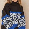 Knitwear * | Cheap Jenerique High Neck Oversize Leopard Jumper In Blue Leopard