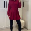 Tops * | Cheap Hoxton Gal Oversized Long Slevees Pleated Shirt Top With Matching Belt In Burgundy