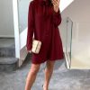 Tops * | Best Reviews Of Hoxton Gal Oversized Tie Detailed Tunic Shirt With Long Sleeves In Burgundy