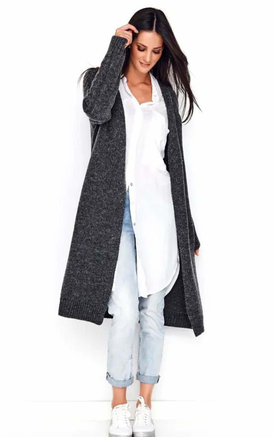 Knitwear * | Promo Makadamia Dark Grey Cardigan With Braid Detail