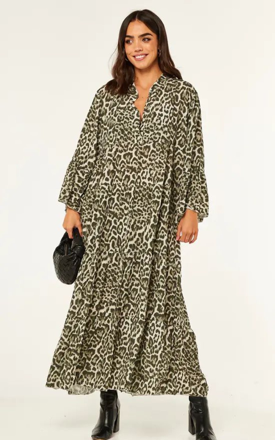 Dresses * | Best Reviews Of Blue Vanilla Millie Leopard Print Maxi Smock Dress In Khaki Leopard