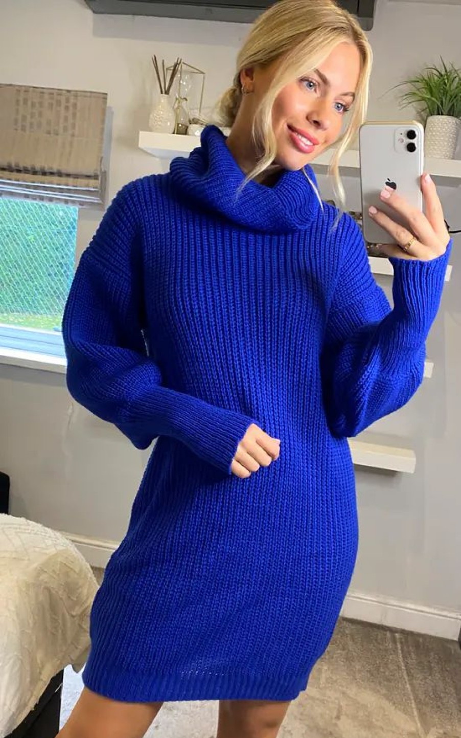 Dresses * | Cheap Apricot Cobalt Blue Cowl Neck Jumper Dress