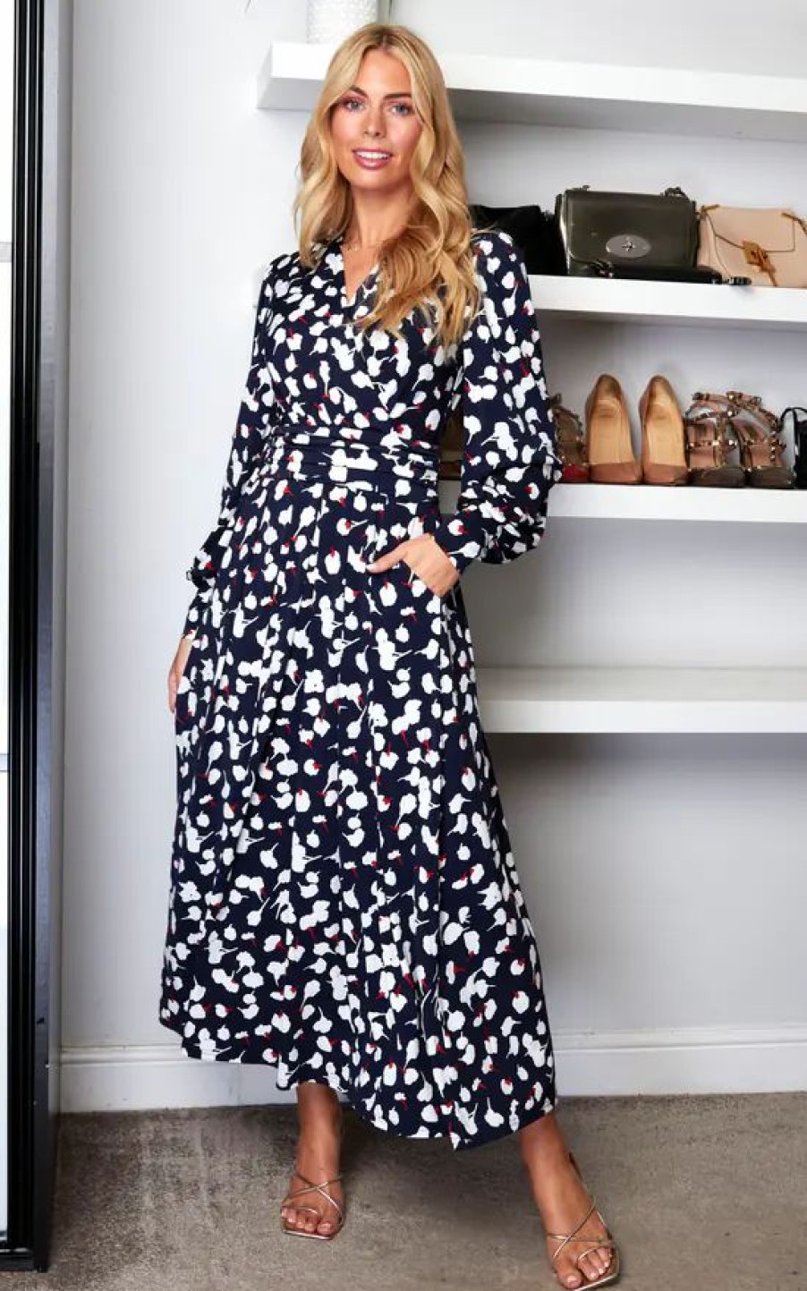 Dresses * | Cheap Jolie Moi Nancy Long Sleeve Maxi Dress, Navy White Floral