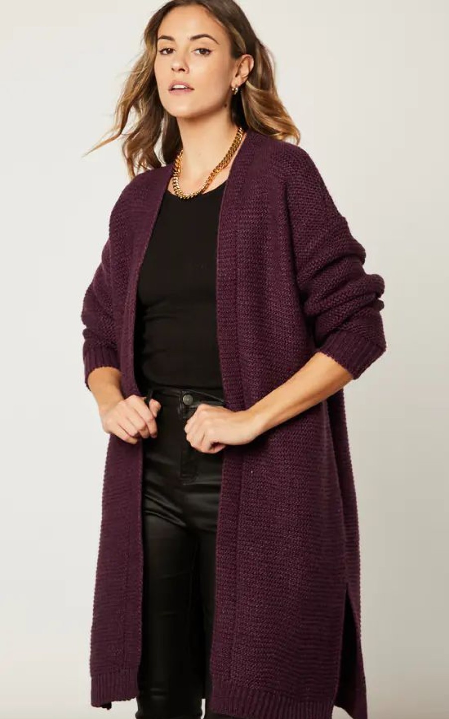 Knitwear * | Best Deal Jenerique Longline Oversize Cardigan In Dark Purple