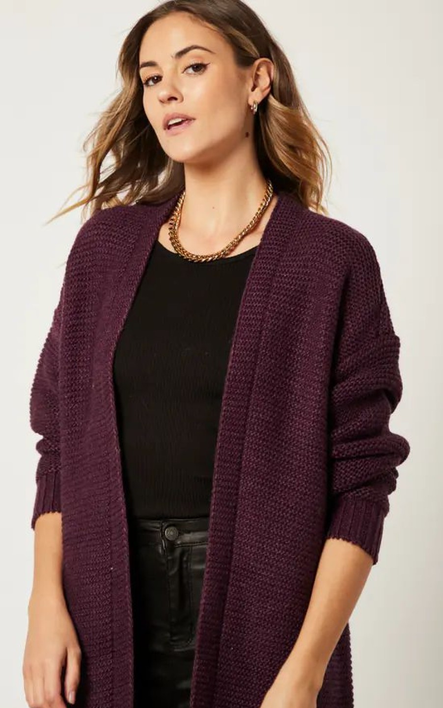 Knitwear * | Best Deal Jenerique Longline Oversize Cardigan In Dark Purple