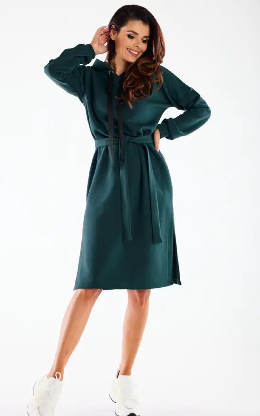 Dresses * | Flash Sale Awama Green Oversize Dress In Streetwear Style With Long Sleeves