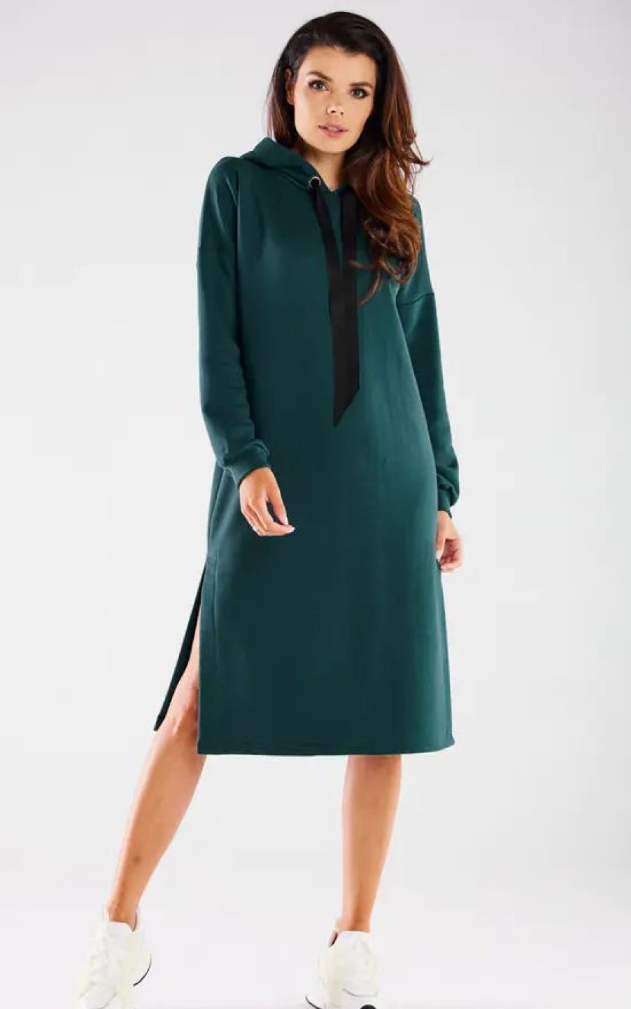 Dresses * | Flash Sale Awama Green Oversize Dress In Streetwear Style With Long Sleeves