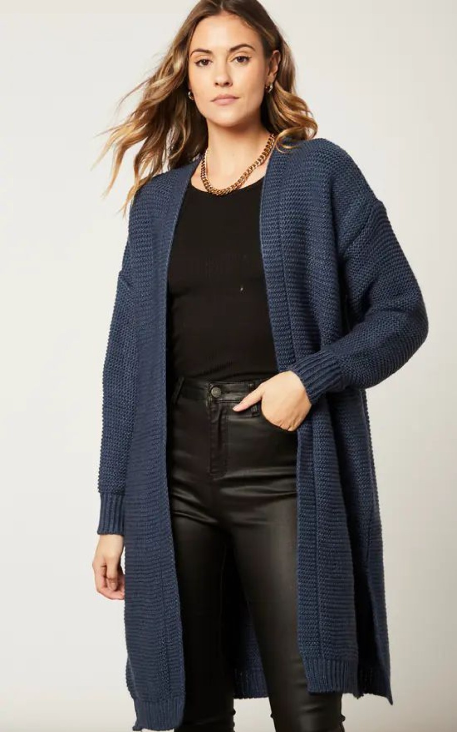 Knitwear * | Wholesale Jenerique Longline Oversize Cardigan In Navy Blue