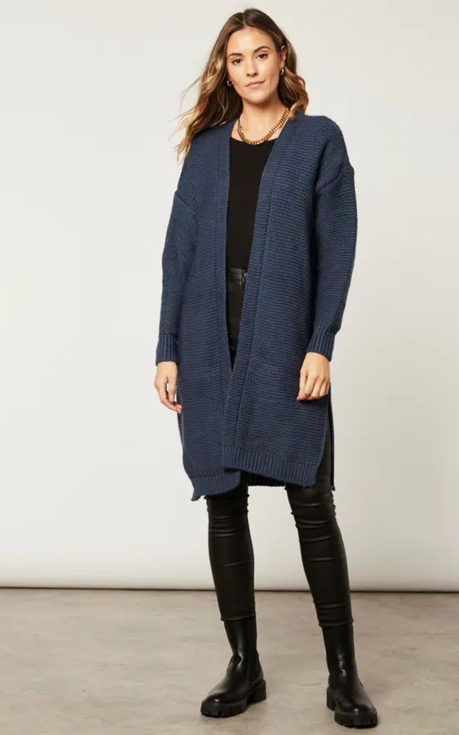 Knitwear * | Wholesale Jenerique Longline Oversize Cardigan In Navy Blue