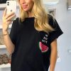 Tops * | Outlet Hoxton Gal Oversized Watermelon T Shirt In Black