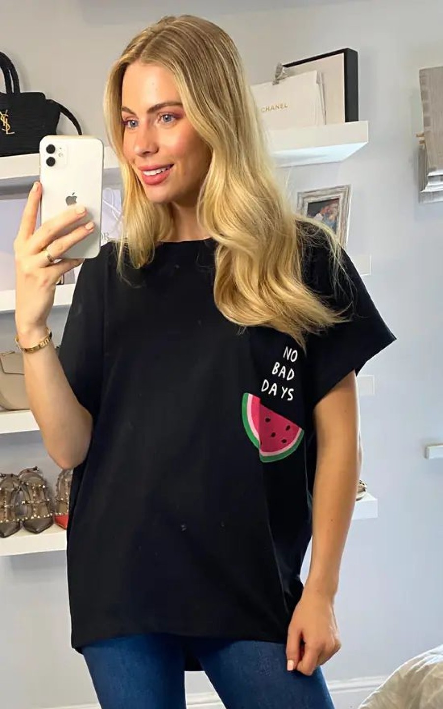 Tops * | Outlet Hoxton Gal Oversized Watermelon T Shirt In Black