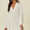 Dresses * | New Blue Vanilla Libby Long Sleeve Plain Oversized White Tunic