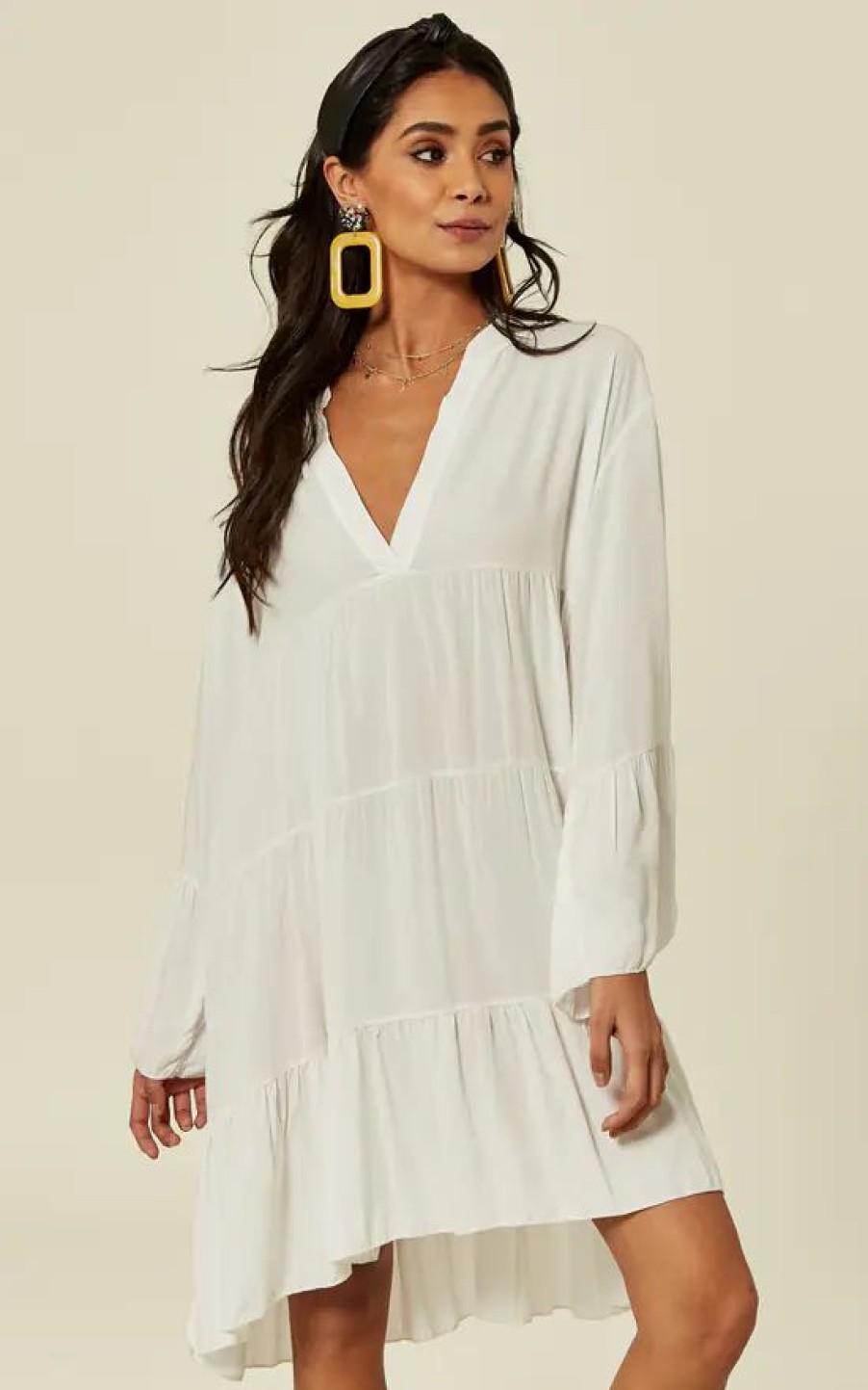 Dresses * | New Blue Vanilla Libby Long Sleeve Plain Oversized White Tunic