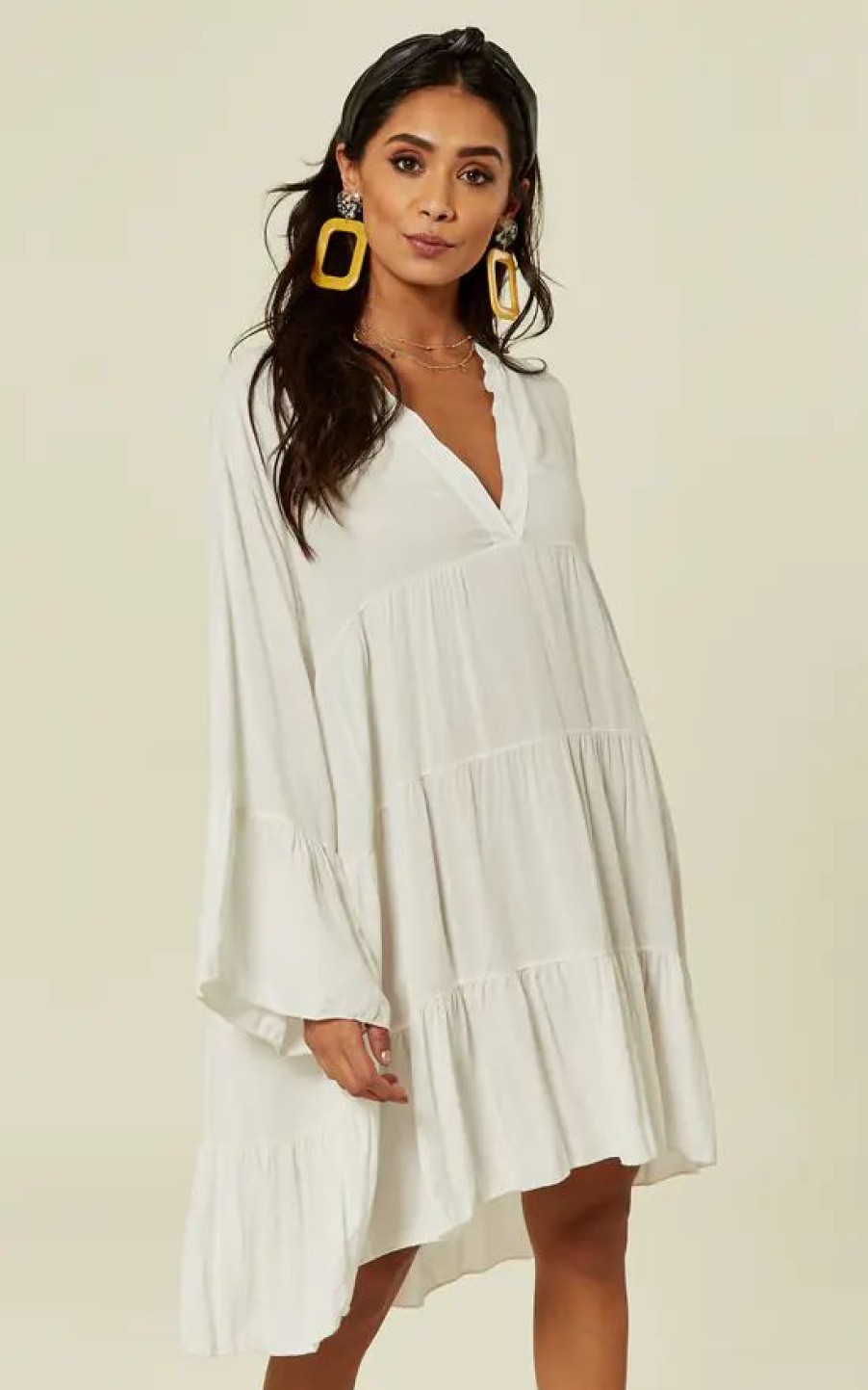 Dresses * | New Blue Vanilla Libby Long Sleeve Plain Oversized White Tunic