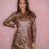 Dresses * | Outlet Rag & Doll Erin Cowl Back Sequin Smock Dress Rose Gold