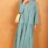 Dresses * | Cheapest Bella And Blue Geometric Print Long Sleeve Maxi Dress In Green