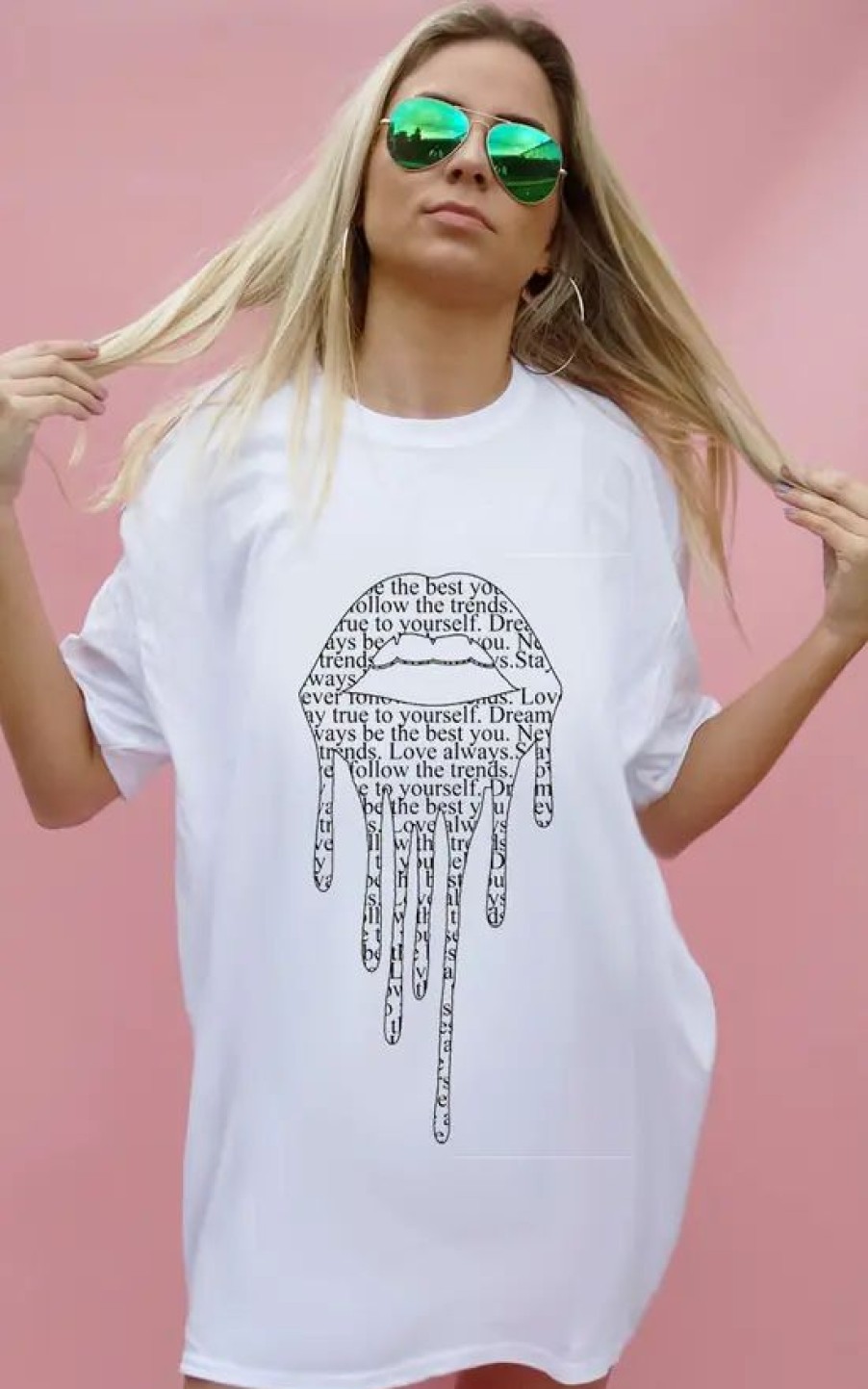 Tops * | Deals Sade Farrell Letter Drip Lip Tee