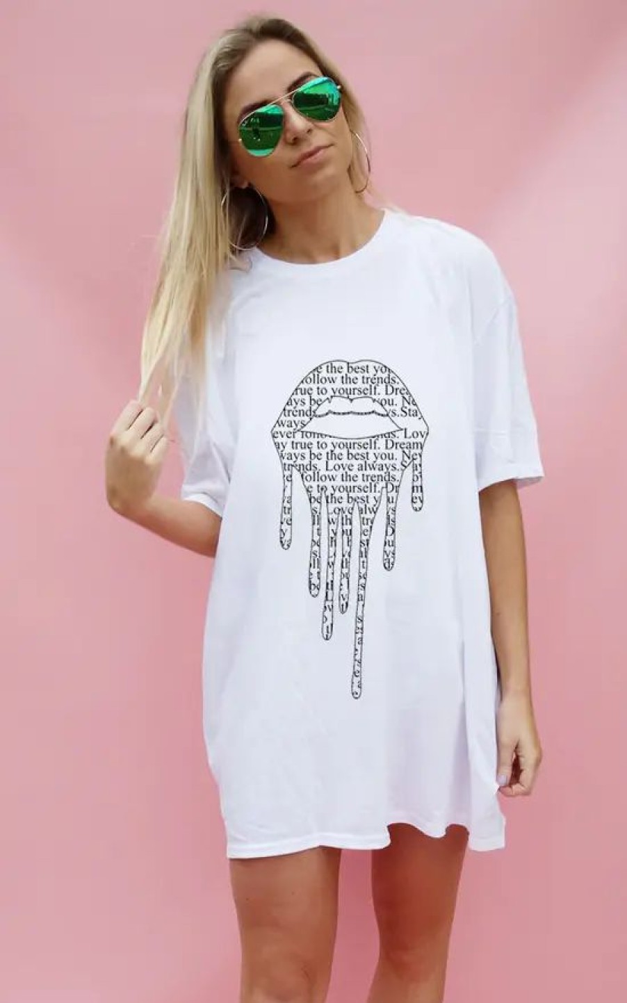 Tops * | Deals Sade Farrell Letter Drip Lip Tee