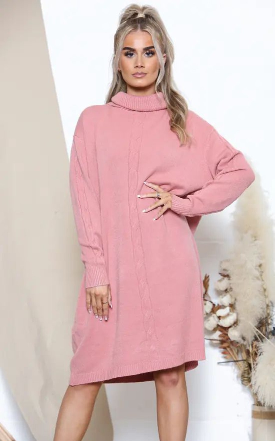 Dresses * | Best Deal Lucy Sparks Pink Long Sleeve Turtle Neck Dress