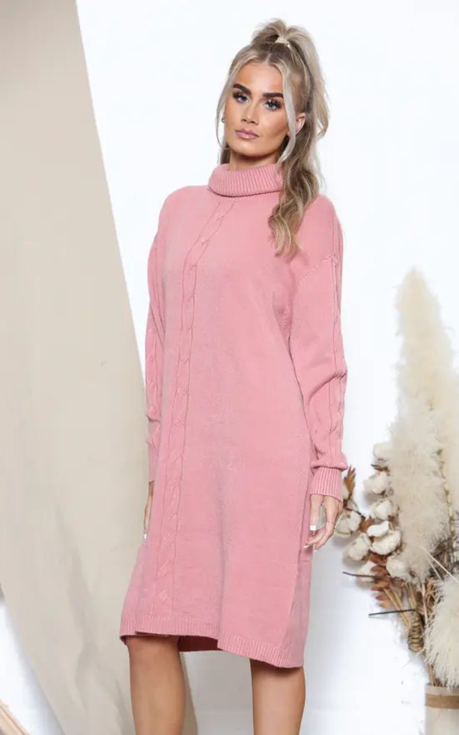 Dresses * | Best Deal Lucy Sparks Pink Long Sleeve Turtle Neck Dress