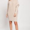 Dresses * | Top 10 Mkm Knitwear Design Oversized Jumper Dress In Beige