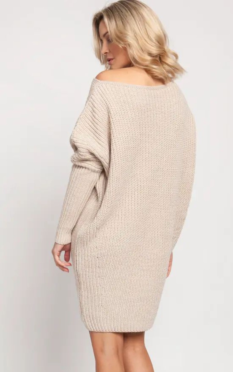 Dresses * | Top 10 Mkm Knitwear Design Oversized Jumper Dress In Beige