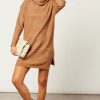 Dresses * | Best Reviews Of Vila Long Sleeve Roll Neck Knitted Dress In Light Brown