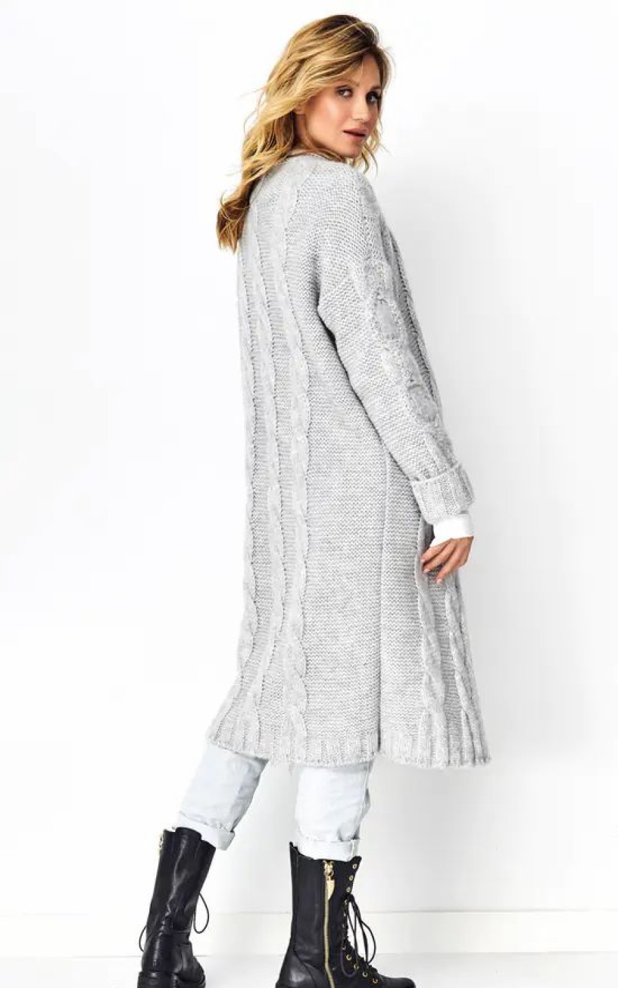 Knitwear * | Coupon Makadamia Grey Longline Cable Knit Cardigan