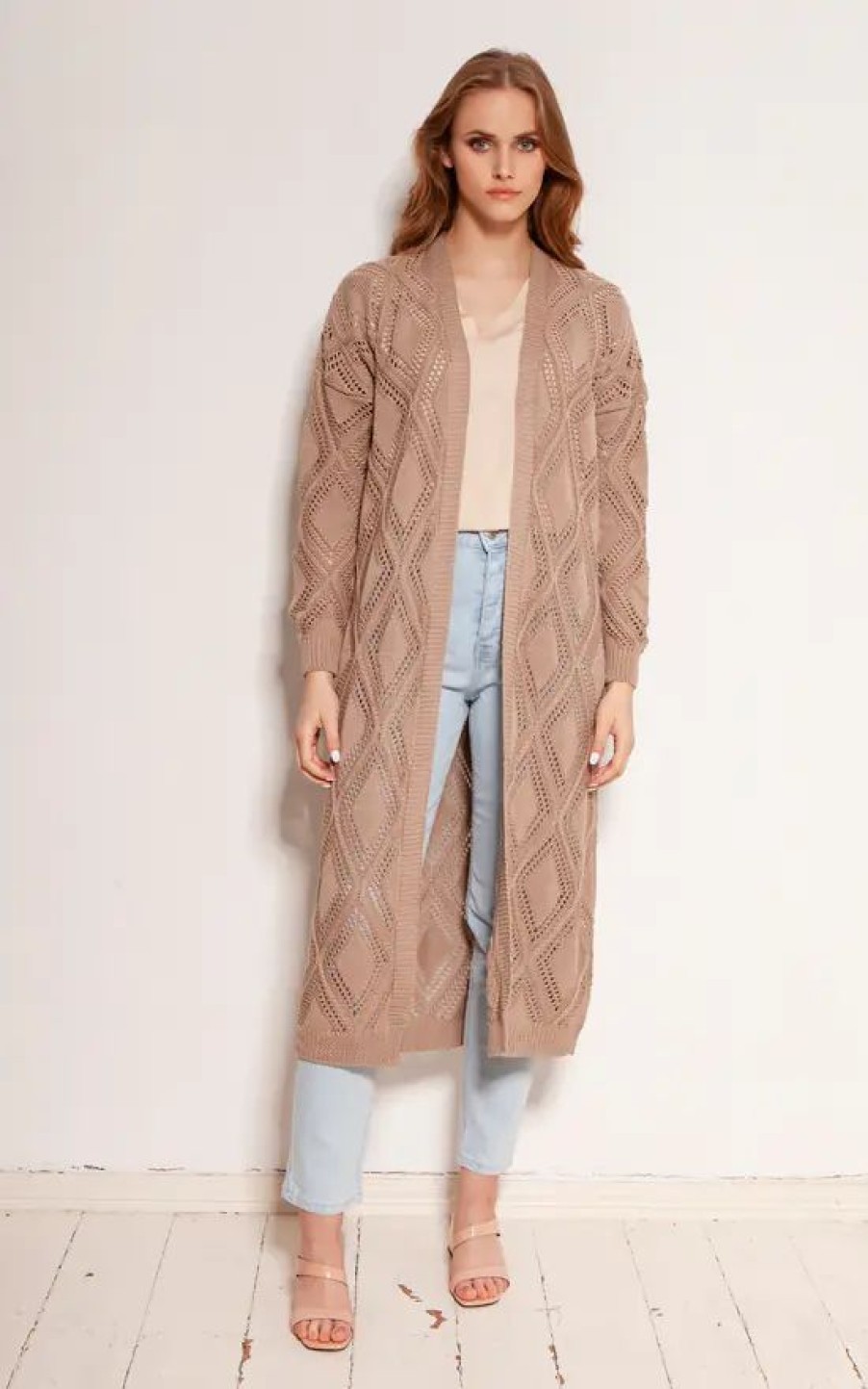 Knitwear * | Flash Sale Lanti Long Cardigan With Open Front In Brown