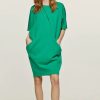 Dresses * | Flash Sale Conquista Fashion Green Punto Di Roma Batwing Dress