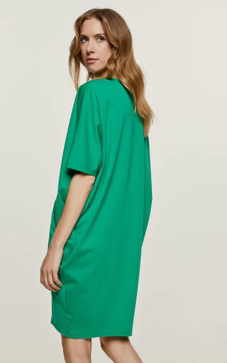 Dresses * | Flash Sale Conquista Fashion Green Punto Di Roma Batwing Dress