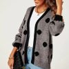 Knitwear * | Flash Sale Fs Collection Black Polka Dot Pattern Cardigan Top In Charcoal Grey