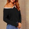 Tops * | Best Pirce Fs Collection Long Sleeves Silver Trim Simple Style T Shirt Top In Black