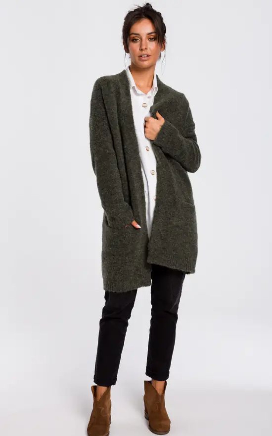 Knitwear * | Best Deal Moe Soft Knit Long Cardigan With Pockets In Green