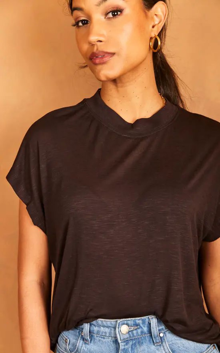 Tops * | Top 10 Jjxx Short Sleeve High Neck T Shirt In Black